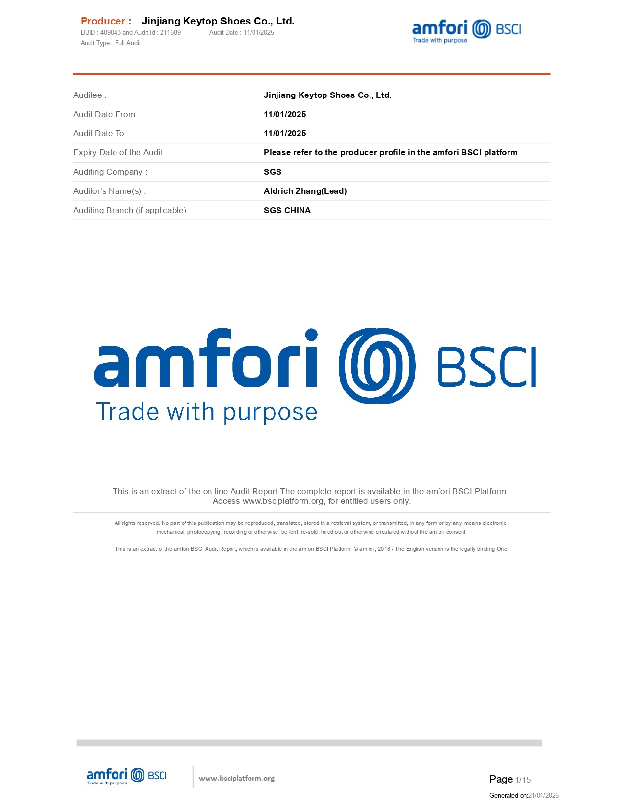 BSCI Social Compliance Audit Certificate