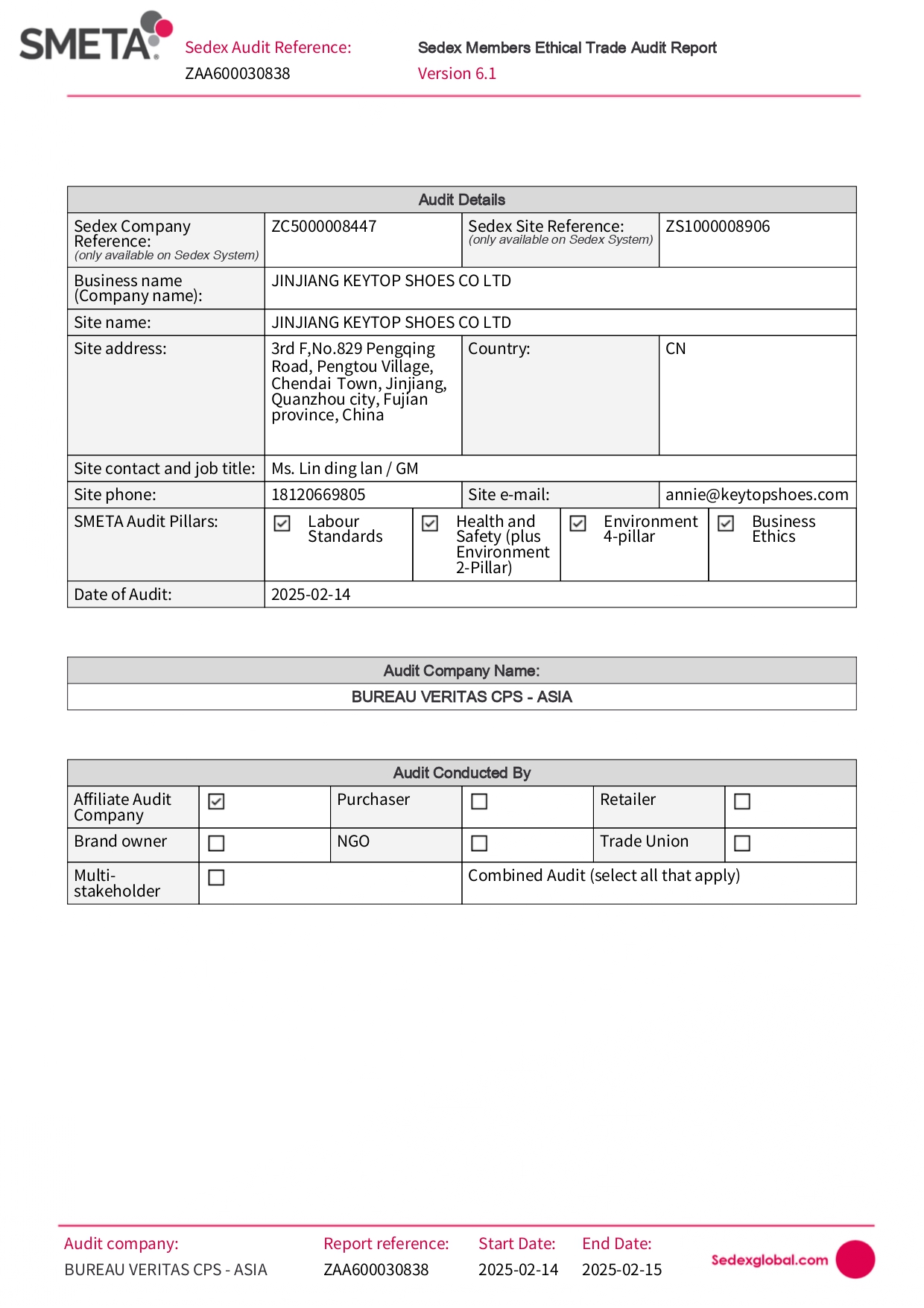 Sedex Social Compliance Certificate