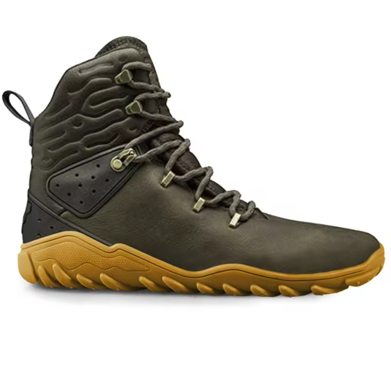 Keytop Boots Trek — OEM barefoot hiking boot, water-resistant nubuck, mid-cut ankle, 0mm drop lug sole